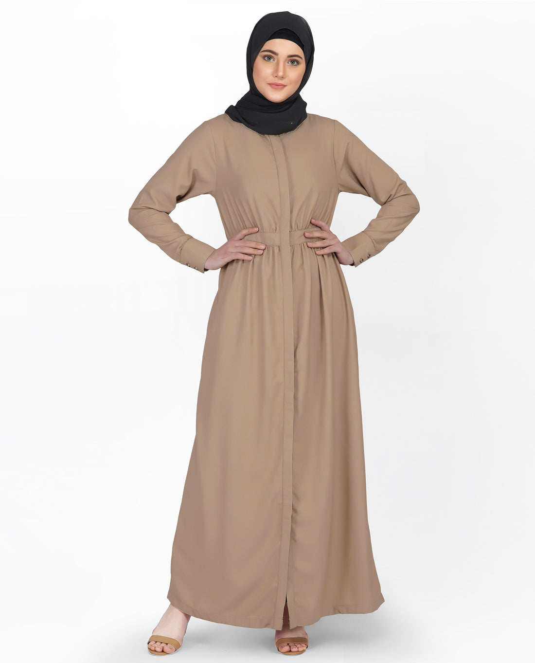 Gathered Waist Full Front Open Abaya