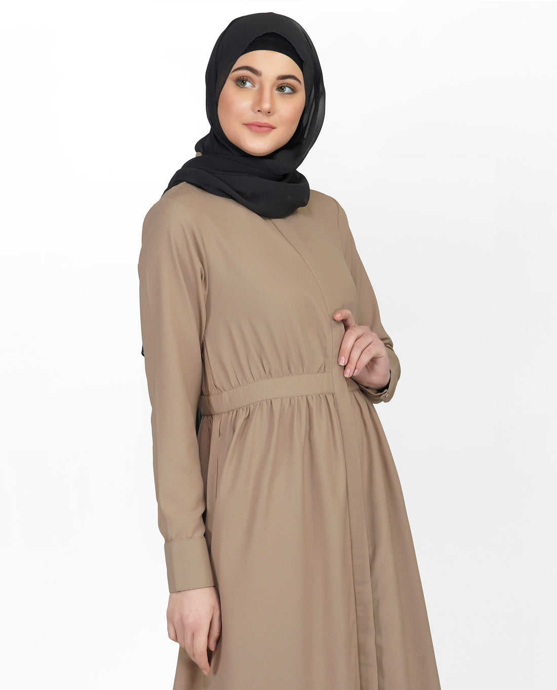 Gathered Waist Full Front Open Abaya