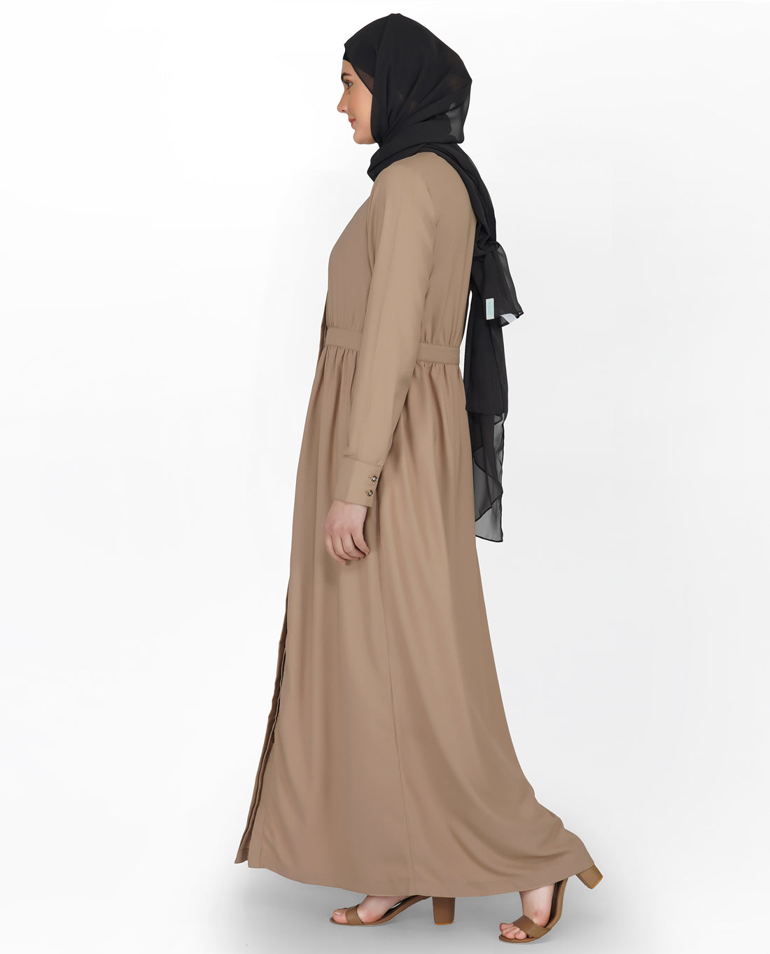 Gathered Waist Full Front Open Abaya