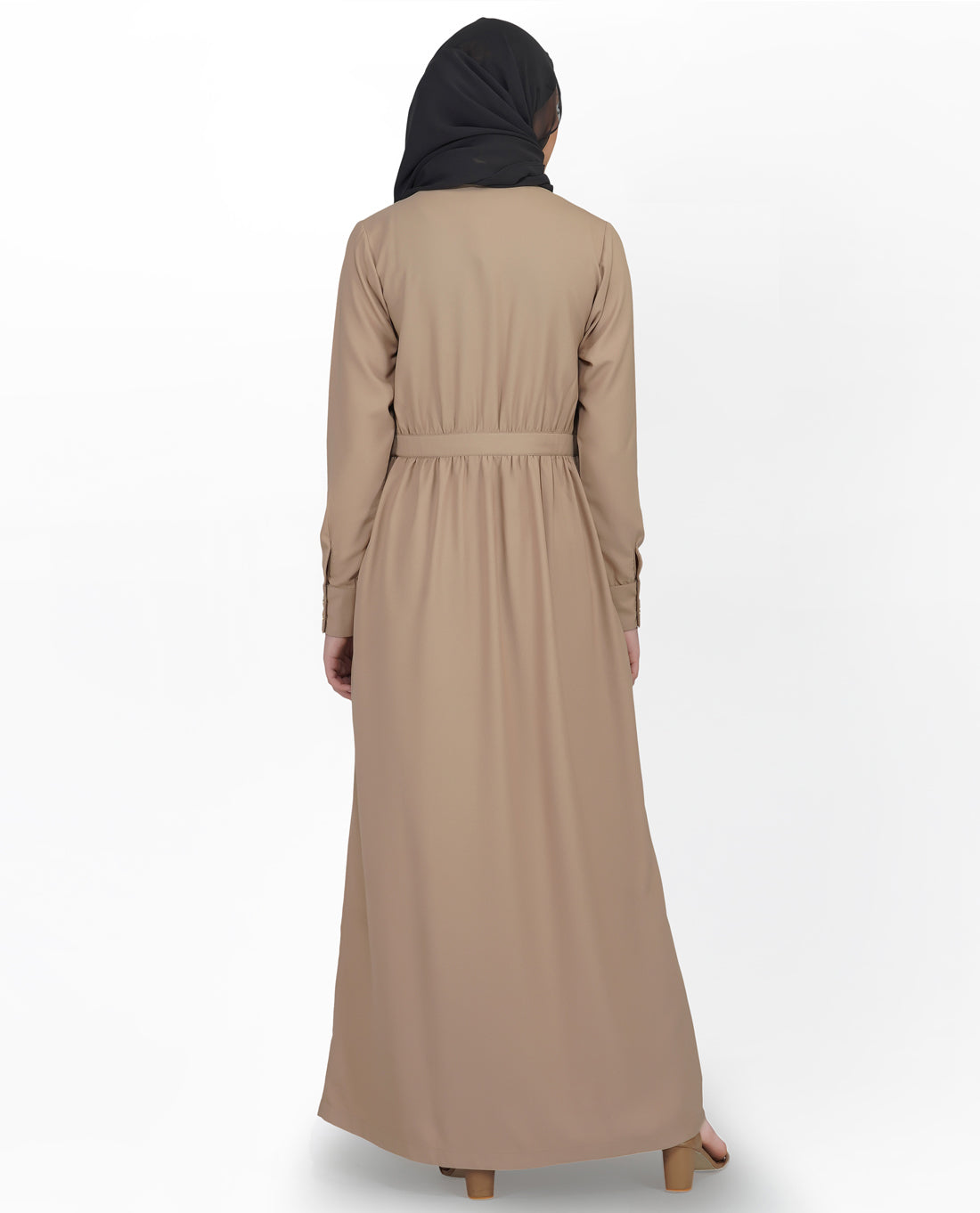 Gathered Waist Full Front Open Abaya