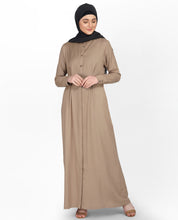Curved Collar Slim Waist Brown Abaya