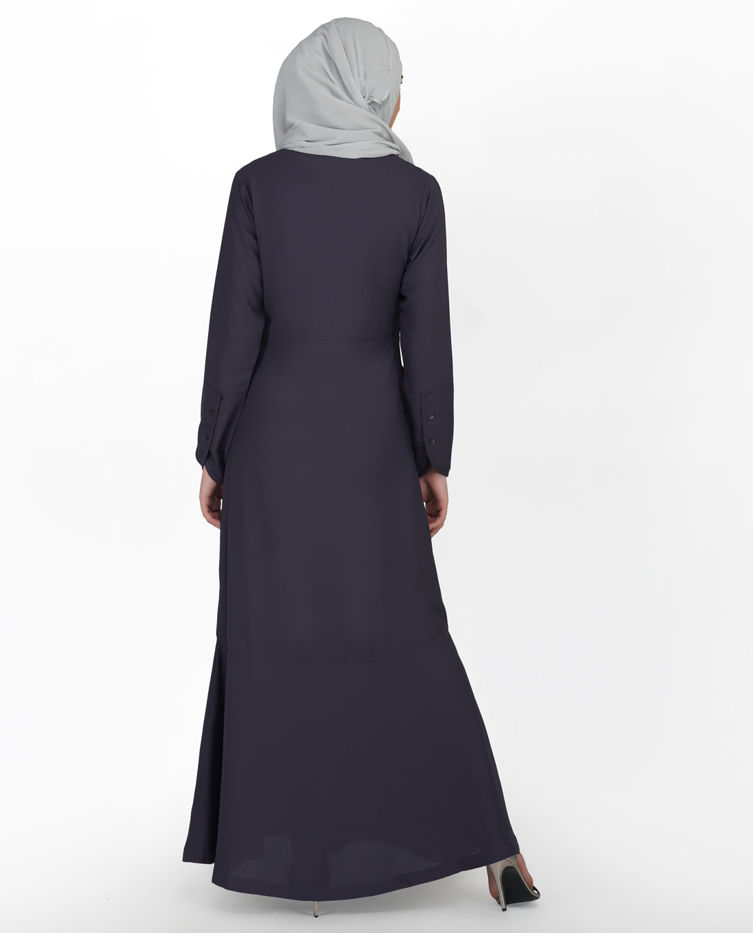 Graphite Grey Shirt Collar Flared Abaya