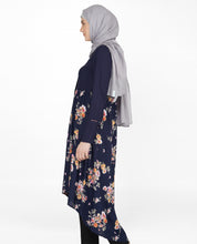 Navy Solid & Floral Mix Shirt Dress