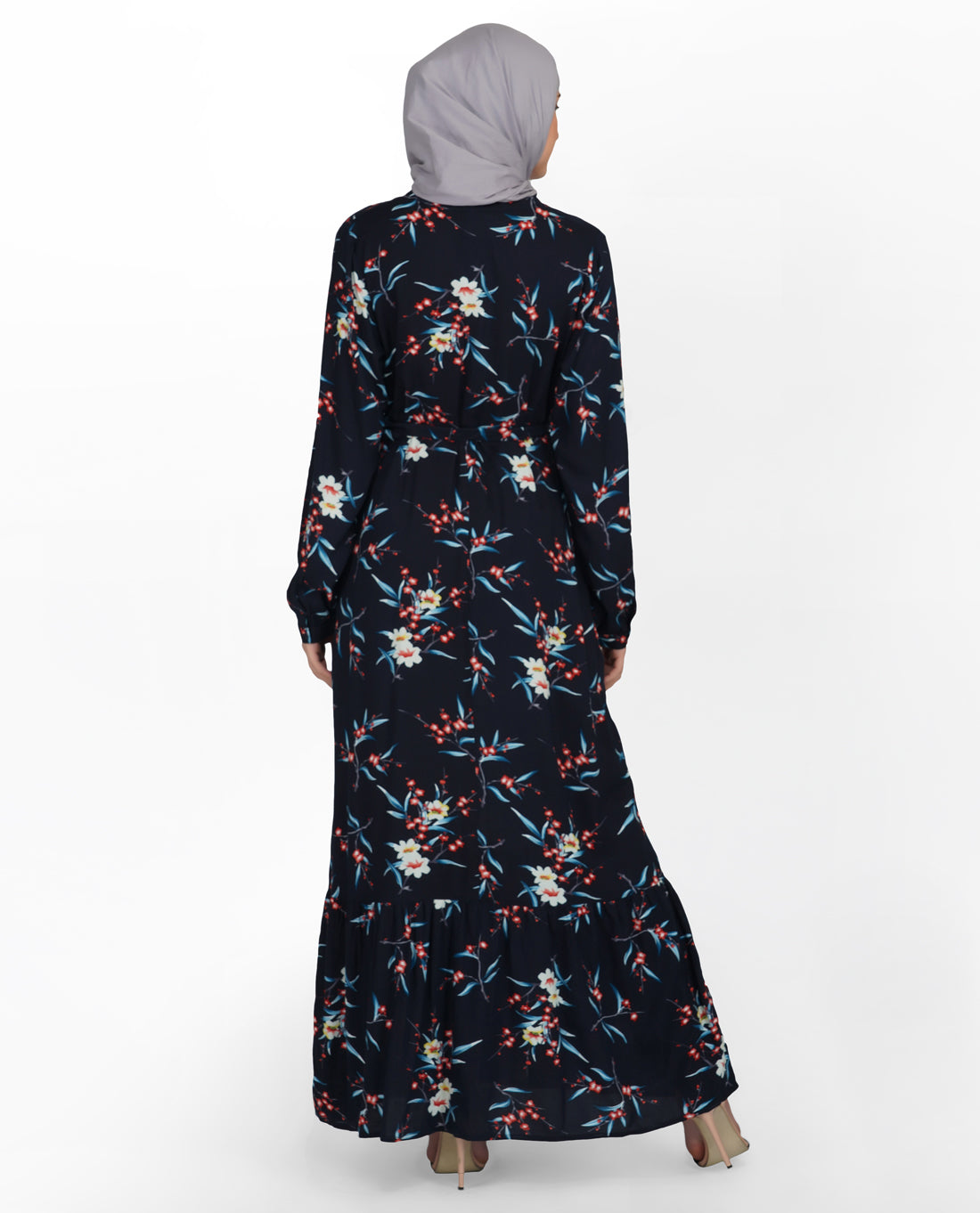 Deep Navy Floral V Neck Abaya