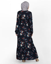 Deep Navy Floral V Neck Abaya