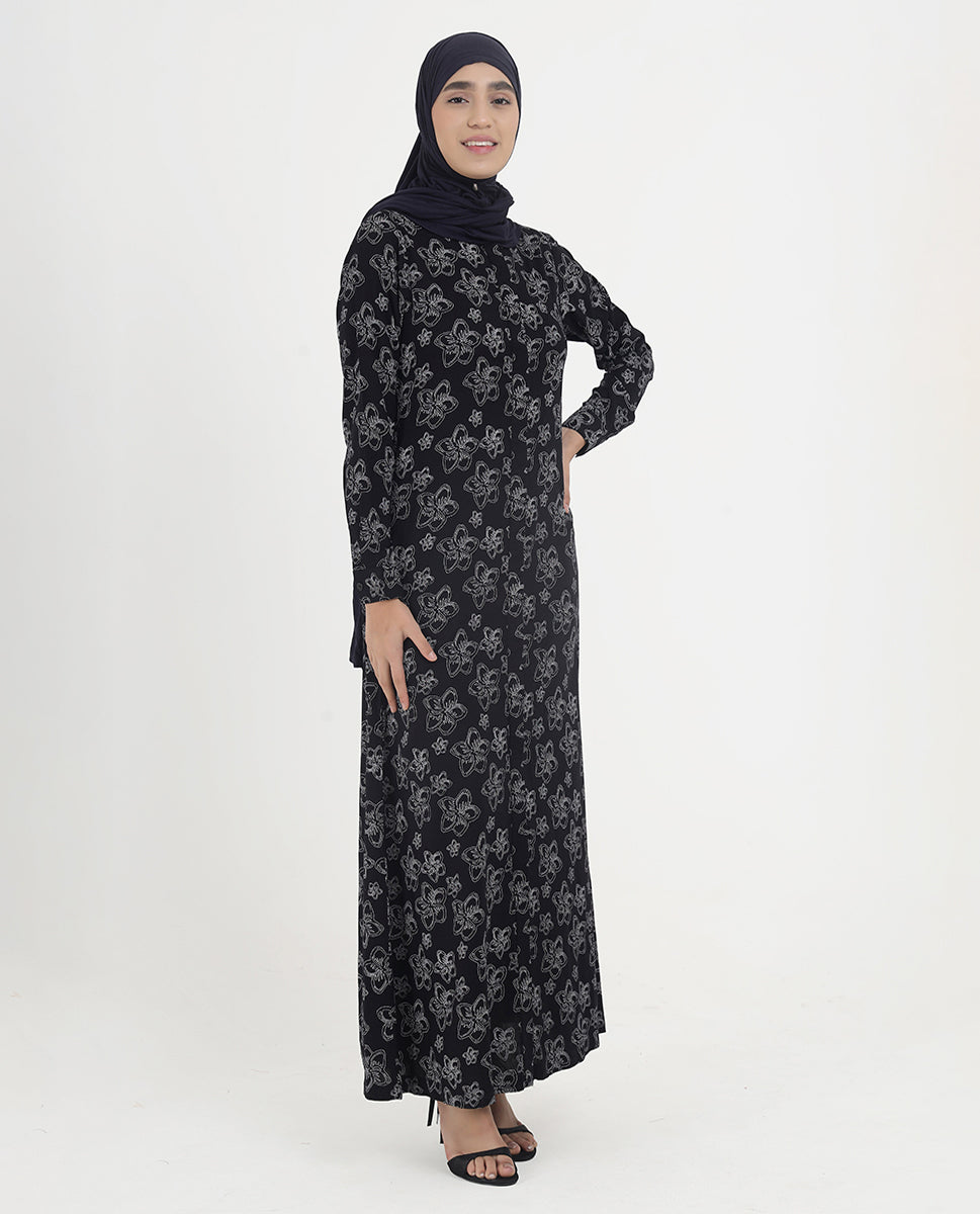Floral Grace Printed Rayon Abaya