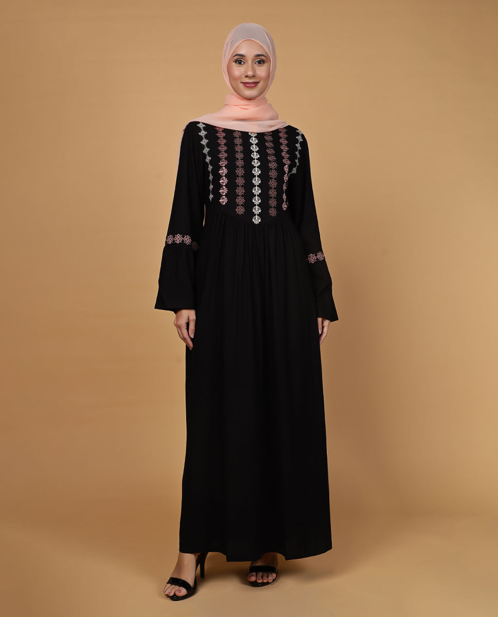 Midnight Bloom Flared Rayon Abaya