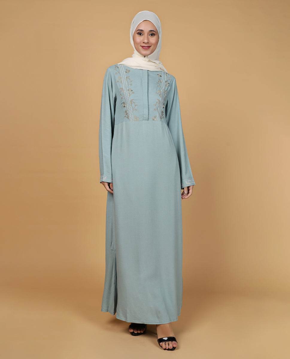 Threadplay Sage Blue Embroidered Abaya