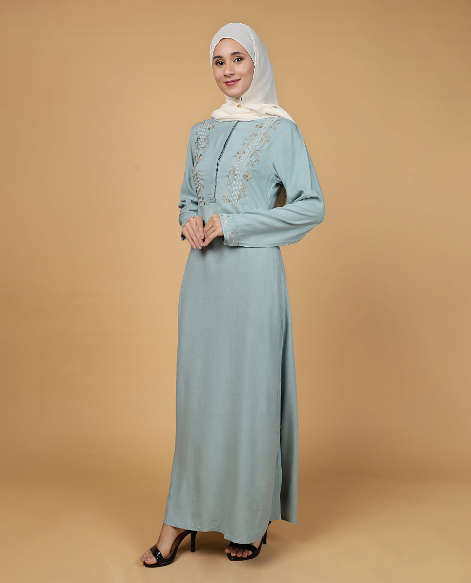 Threadplay Sage Blue Embroidered Abaya