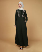 Threadplay Bottle Green Embroidered Abaya