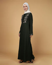 Threadplay Bottle Green Embroidered Abaya