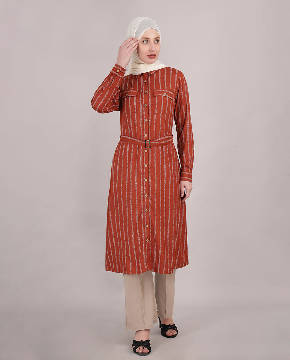 Striper Print Belted Rayon Top