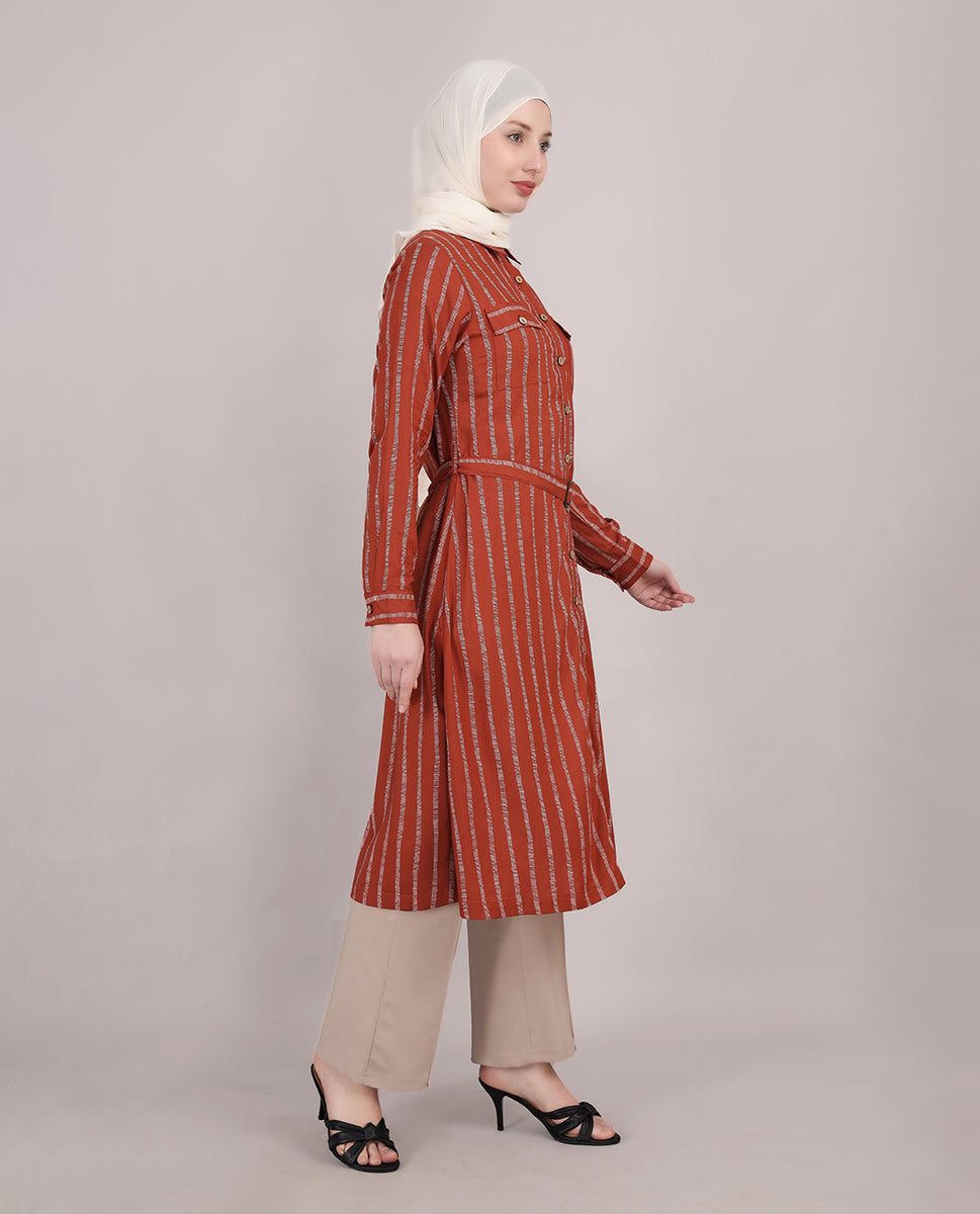 Striper Print Belted Rayon Top