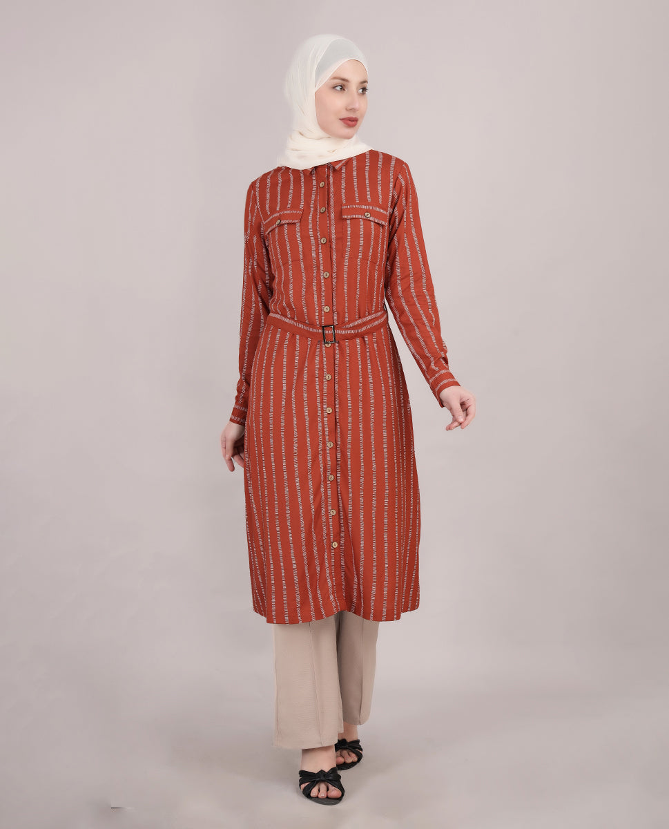 Striper Print Belted Rayon Top