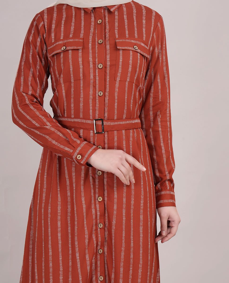 Striper Print Belted Rayon Top