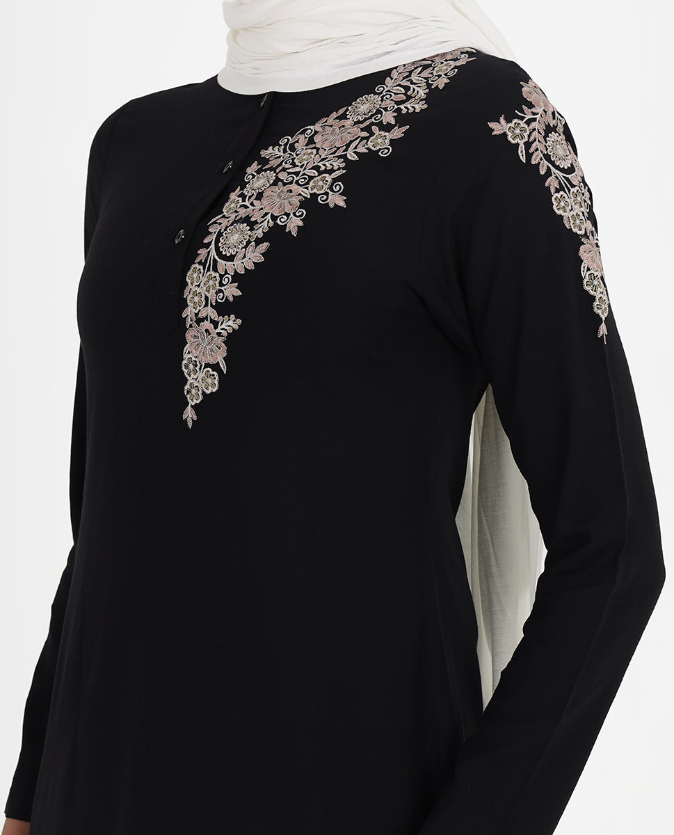 Midnight Black Rayon Embroidered Top