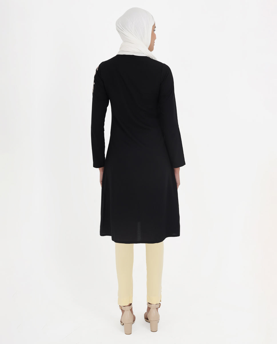 Midnight Black Rayon Embroidered Top
