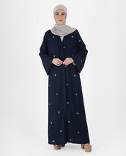 Navy Blue Floral Open Abaya