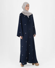 Navy Blue Floral Open Abaya