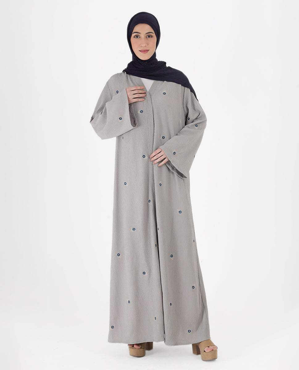 Mist Grey Floral Open Abaya