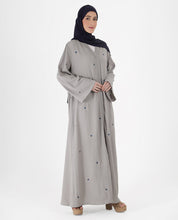 Mist Grey Floral Open Abaya