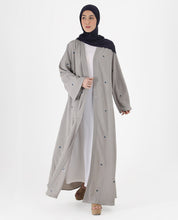 Mist Grey Floral Open Abaya