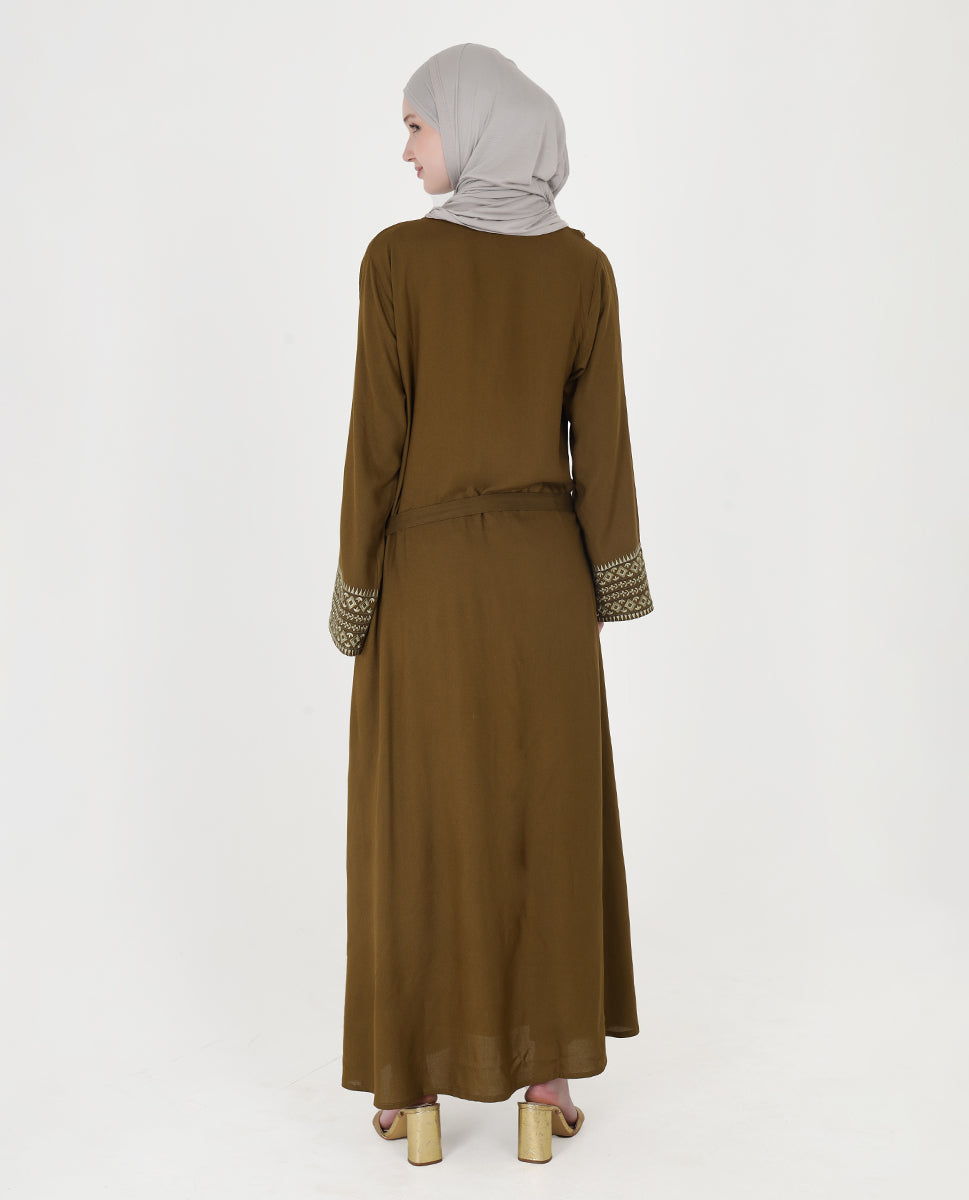 Olive Geo-Border Shrug Abaya