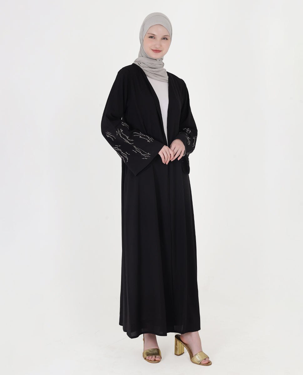 Midnight Elegance Belted Open Abaya