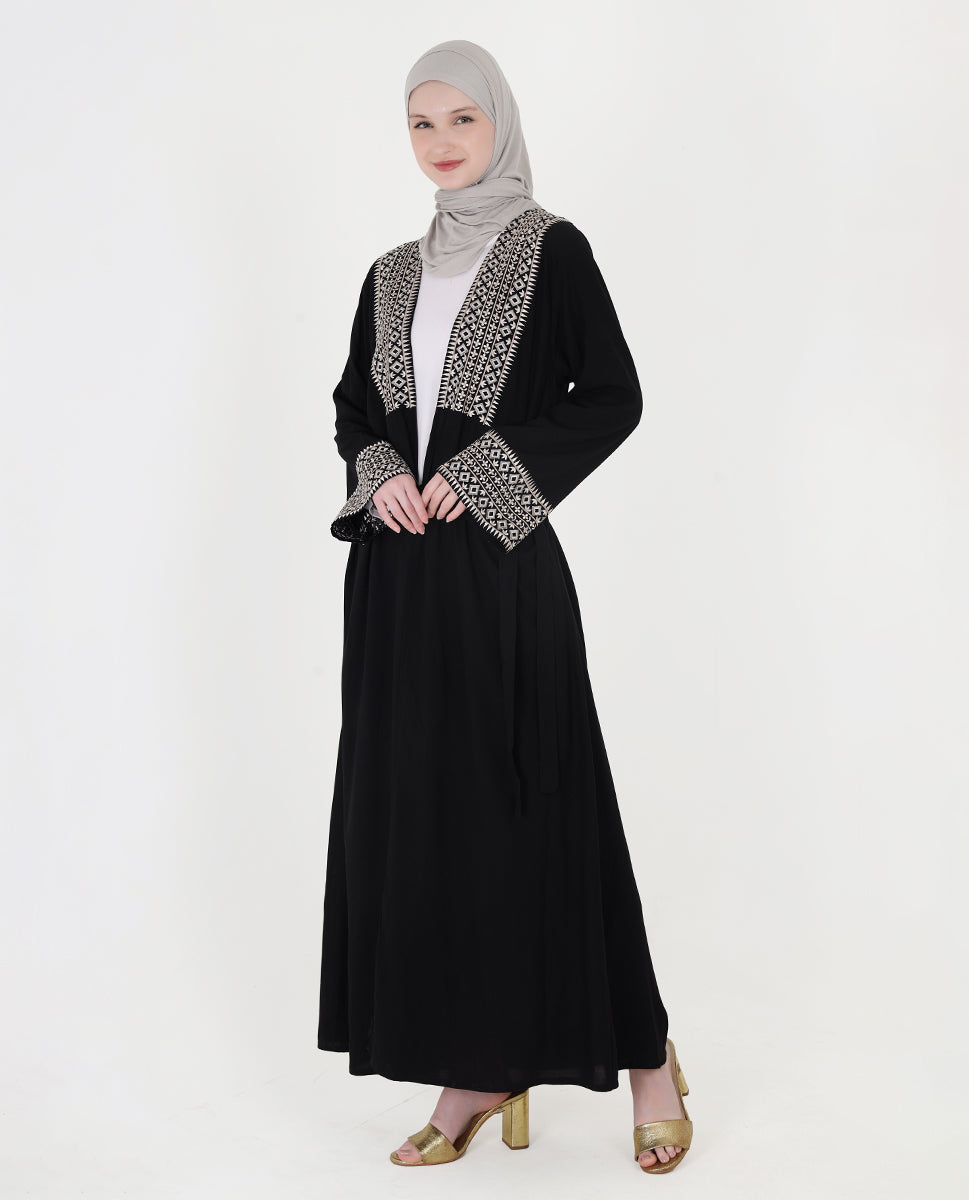 Classic Black Embroidered Open Abaya