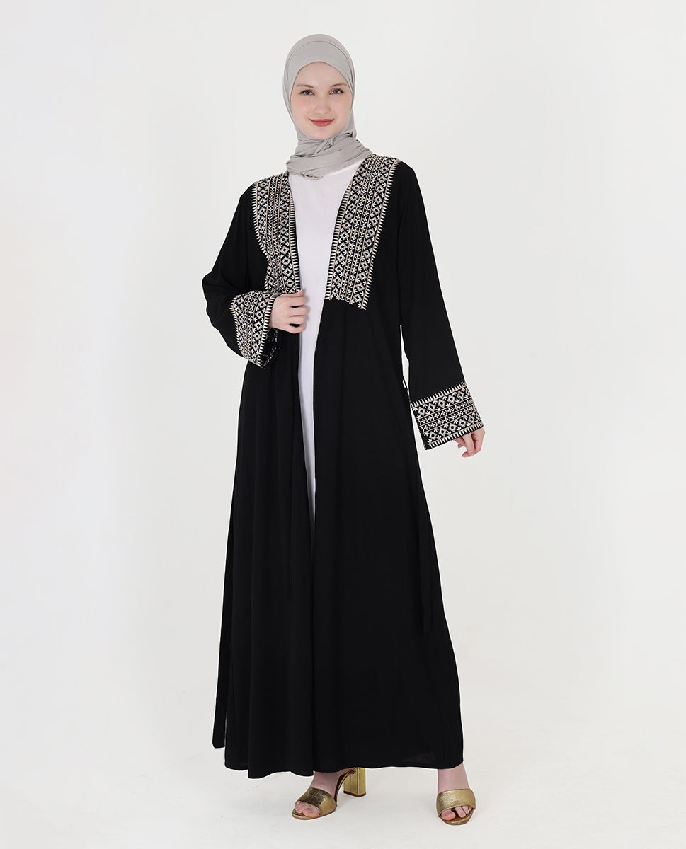 Classic Black Embroidered Open Abaya