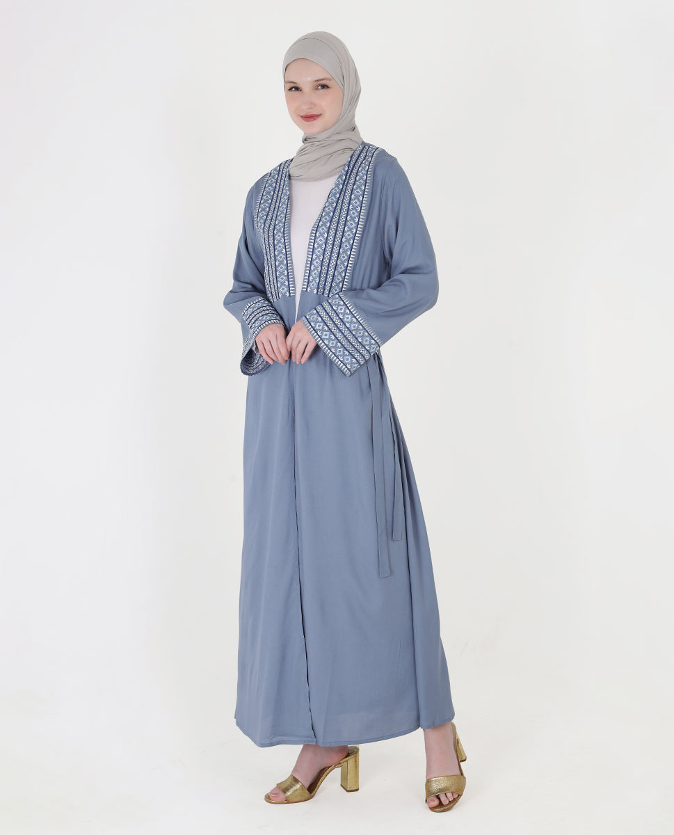 Celestial Blue Embroidered Open Abaya