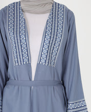 Celestial Blue Embroidered Open Abaya