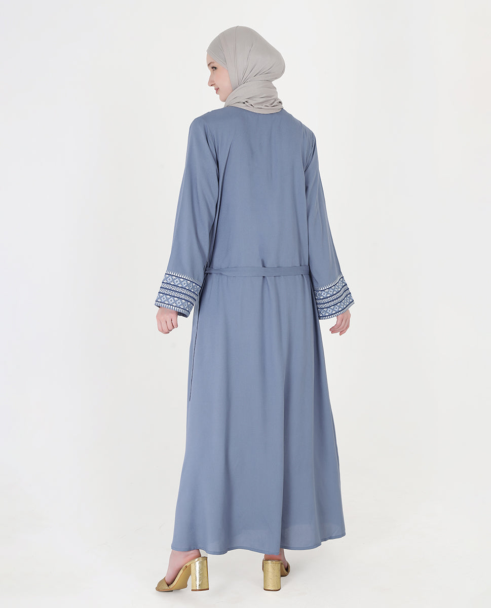 Celestial Blue Embroidered Open Abaya
