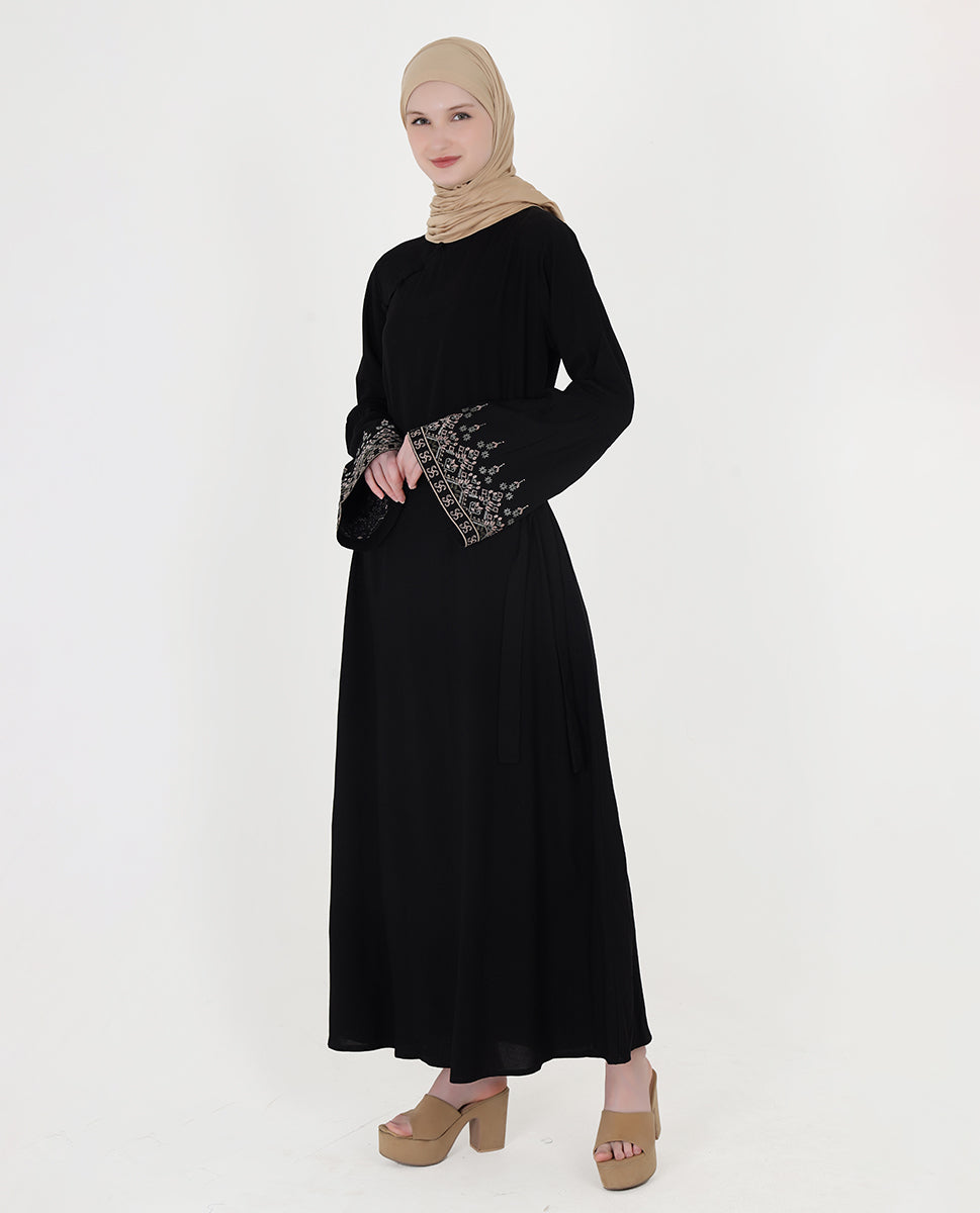 Mod Black Embroidered Bell Sleeve Abaya