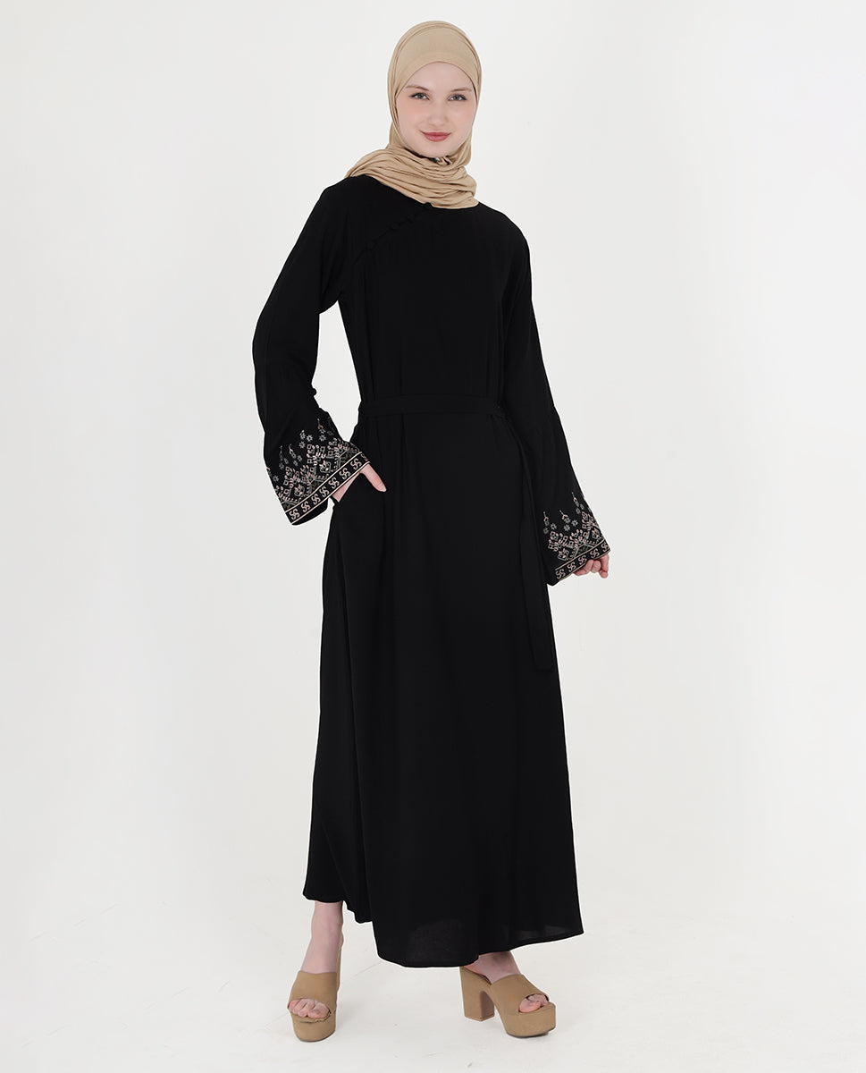 Mod Black Embroidered Bell Sleeve Abaya