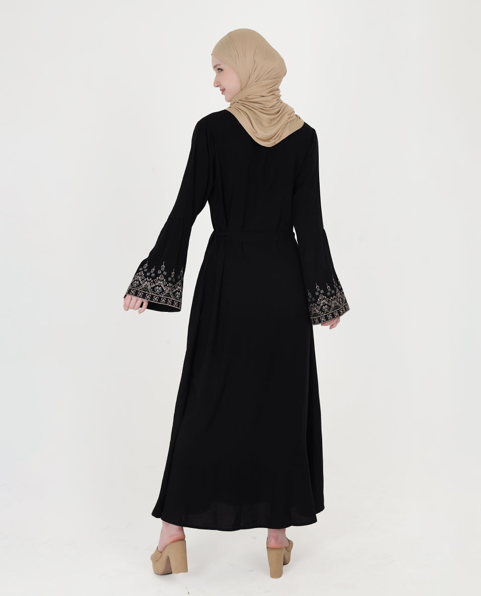 Mod Black Embroidered Bell Sleeve Abaya