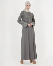 Feminine Bliss Pebble Grey Embroidered Abaya