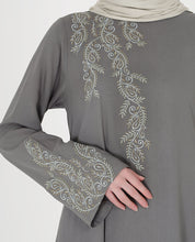 Feminine Bliss Pebble Grey Embroidered Abaya