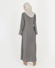 Feminine Bliss Pebble Grey Embroidered Abaya