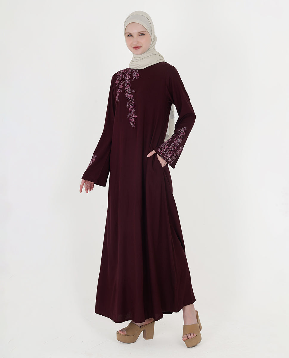 Feminine Bliss Plum Embroidered Abaya