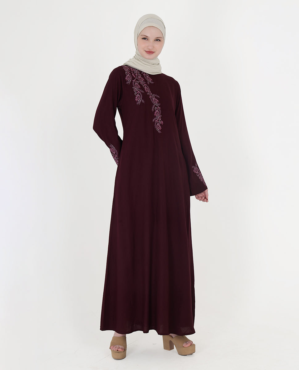 Feminine Bliss Plum Embroidered Abaya