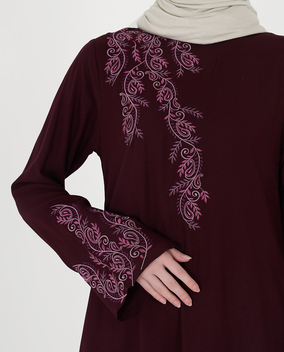 Feminine Bliss Plum Embroidered Abaya