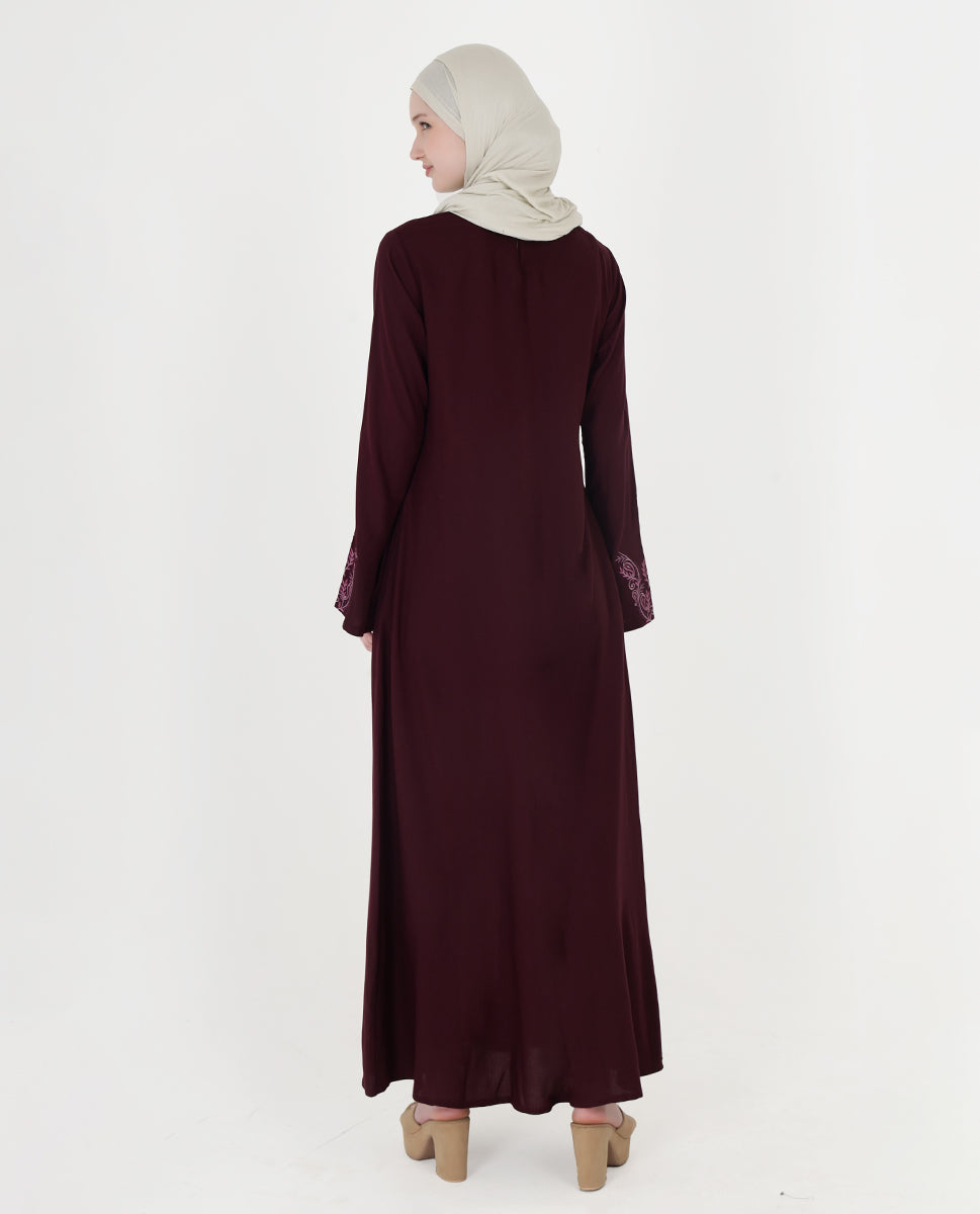 Feminine Bliss Plum Embroidered Abaya