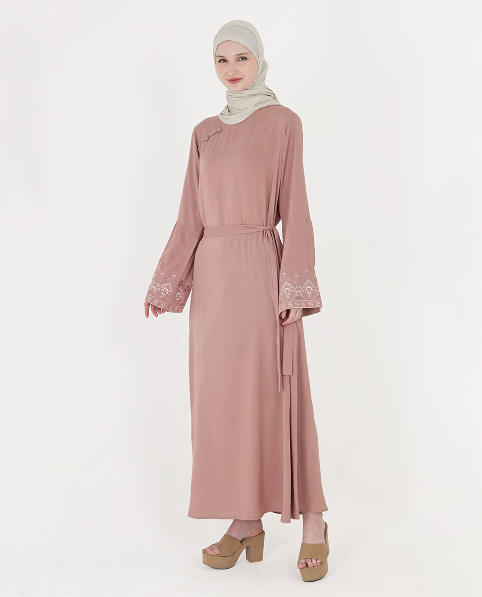 Mod Peach Embroidered Bell Sleeve Abaya