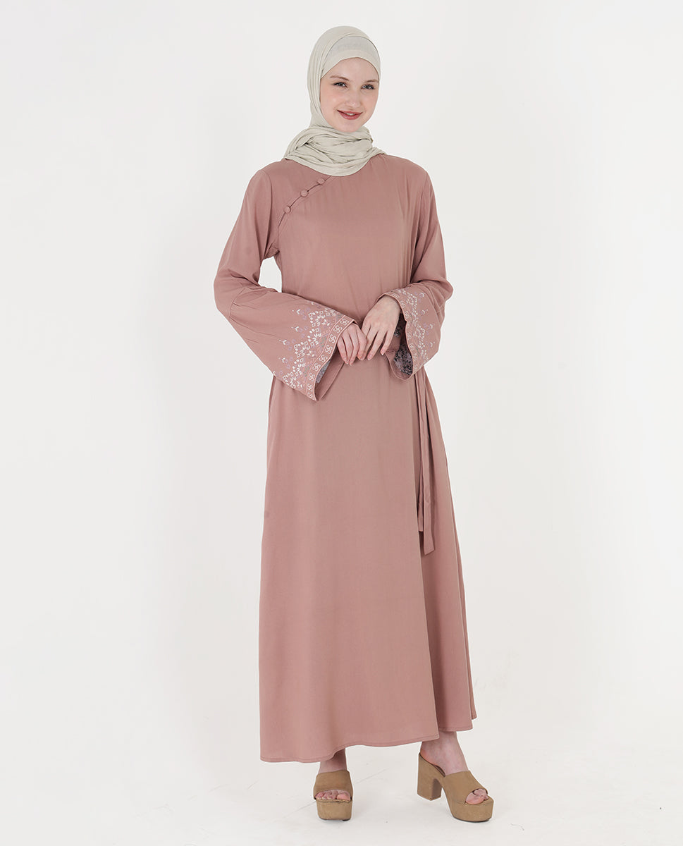 Mod Peach Embroidered Bell Sleeve Abaya