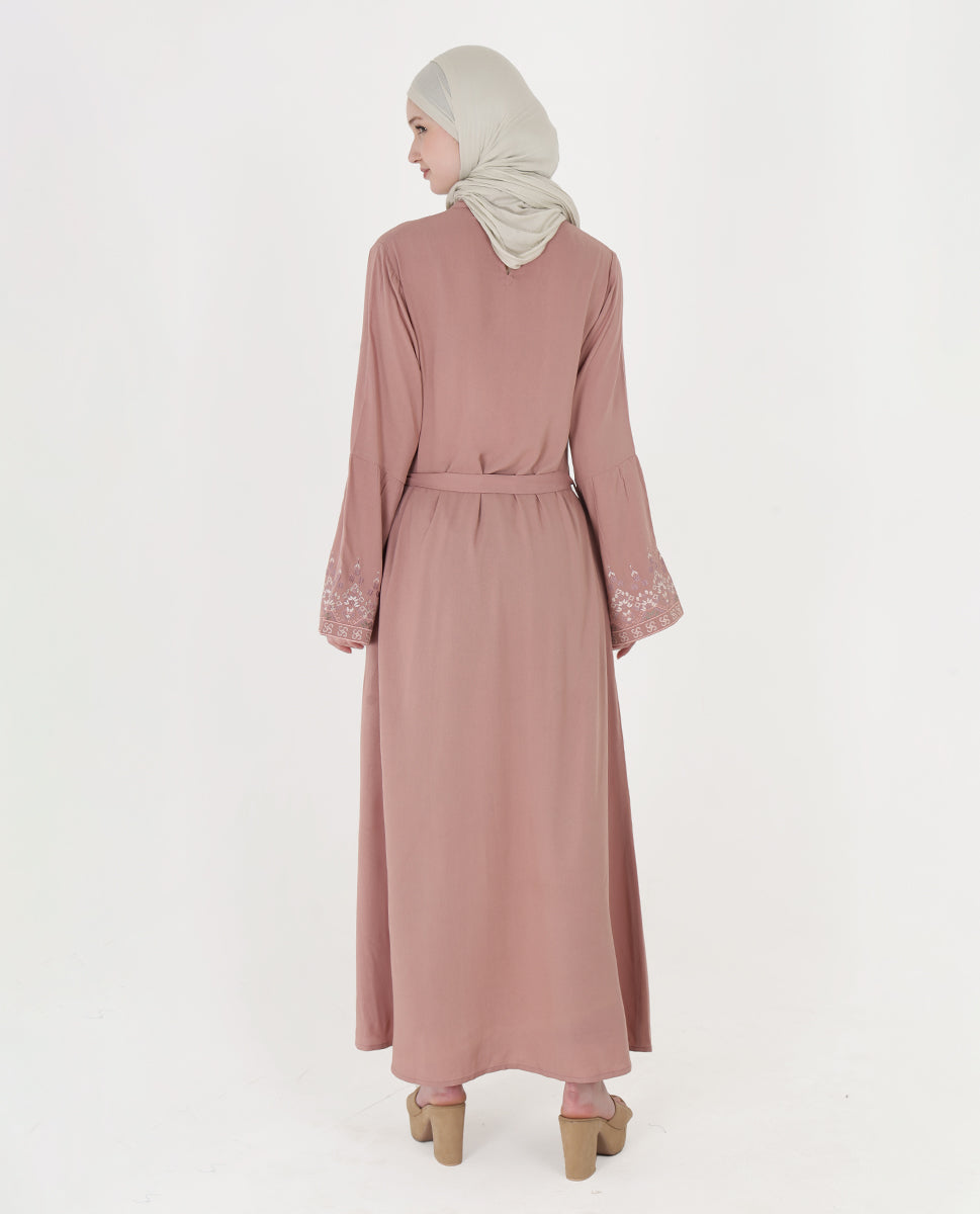 Mod Peach Embroidered Bell Sleeve Abaya