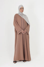 Brown Front Open Embellished Floral Ivy Abaya