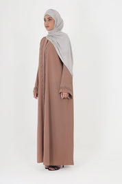 Brown Front Open Embellished Floral Ivy Abaya