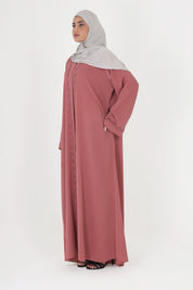 Pink Front Open Embellished Floral Ivy Abaya