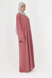 Pink Front Open Embellished Floral Ivy Abaya